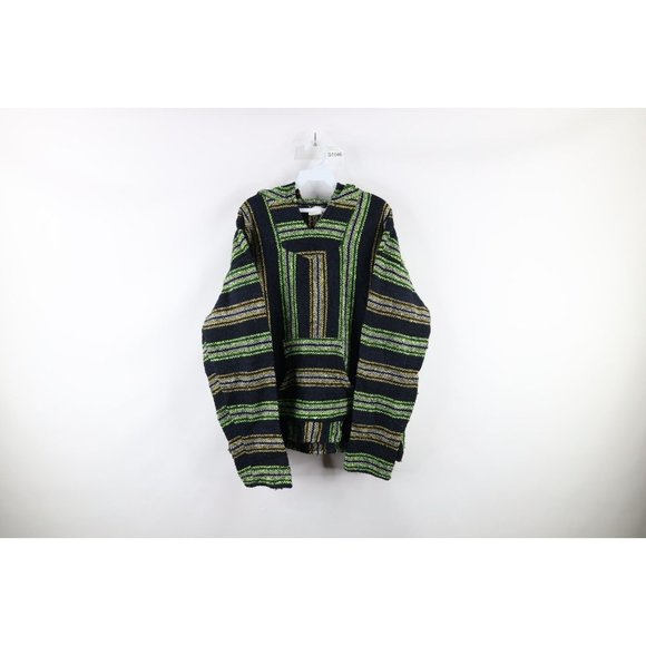 Vintage Streetwear Mens Size XL Striped Color Block Drug Rug Hoodie Sweatshirt